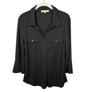 Mesh + Lace Black 3/4 Sleeve Button Down Shirt Women's Medium